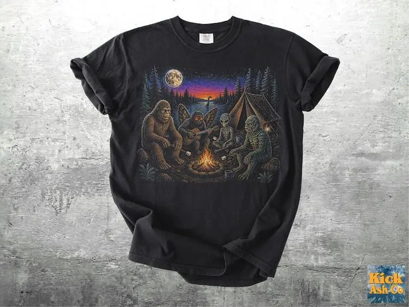 Funny Cryptid Camping Shirts, Oversize, Womens, Mens, Comfort Colors T-shirt
