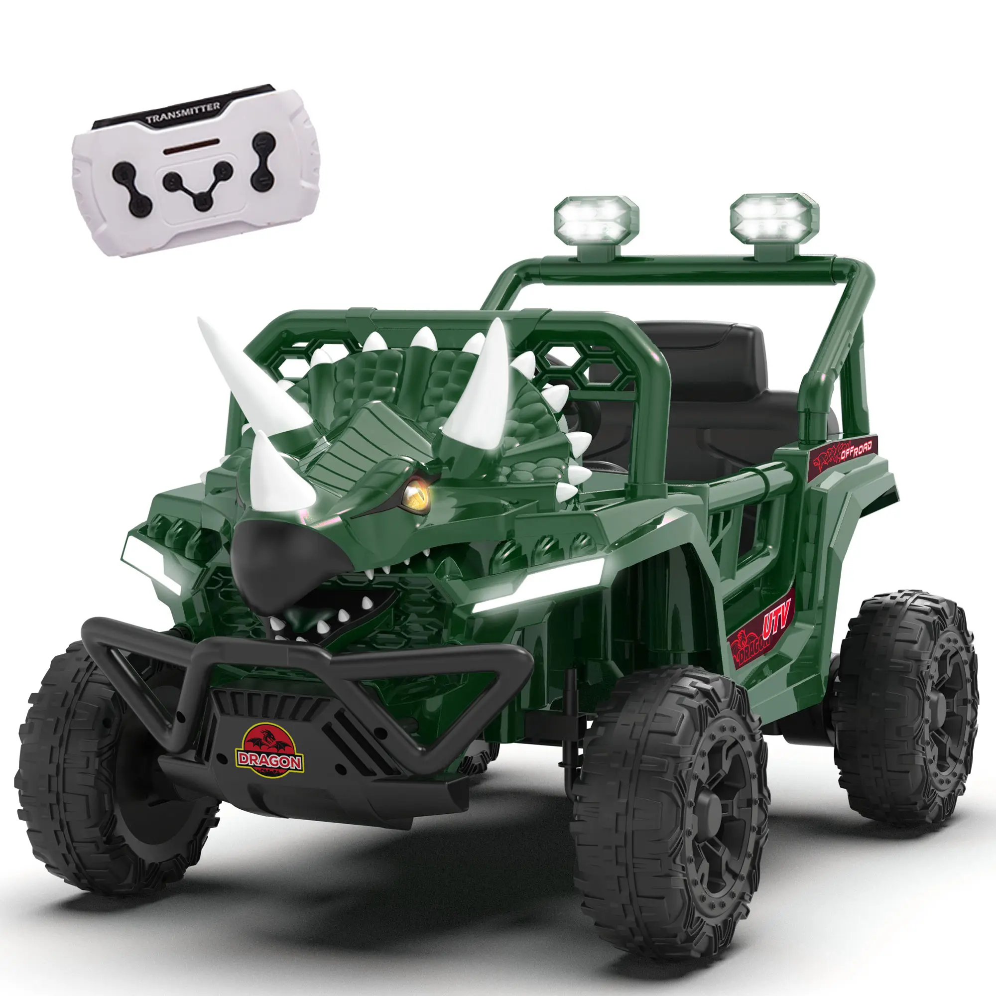 12V Kids Electric UTV Ride-On Car, Triceratops Dinosaur Design Toddler Toy Car with Parent Remote, 2.5-3.1MPH Speed, Bluetooth Music, 4-Wheel Suspension, Toddler Gifts for Ages 2-4 Boys Girls