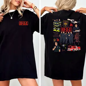 9-1-1 TV Show LAFD T-SHIRT - Short Sleeve, 911 Show Navy Shirt