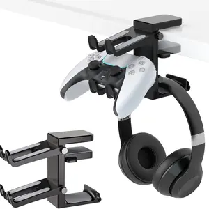 3-in-1 PC Gaming Headset&Controller Holder - Headphone Stand w/Adjustable Clamp, Adjustable Mount Bracket&2 Controller Holder&Rotating Arm&Cable Organizer, Universal PC Gaming Accessory Controller Headset Stand