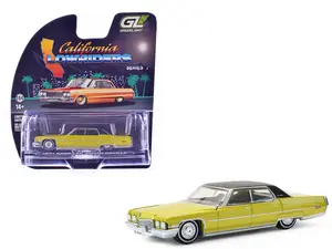 1971 Cadillac Sedan Deville Lowrider Gold Metallic with Black Top 1/64 Scale Diecast Model Cars by Greenlight