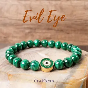 Evil Eye Energy Crystal Bracelet | 8mm Lapis Lazuli, Malachite, Apatite, Peach Moonstone, Howlite, Tiger's Eye, Rose Quartz, Black Tourmaline, Green Aventurine, Amazonite, Selenite, Amethyst Beads | Handmade Jewelry