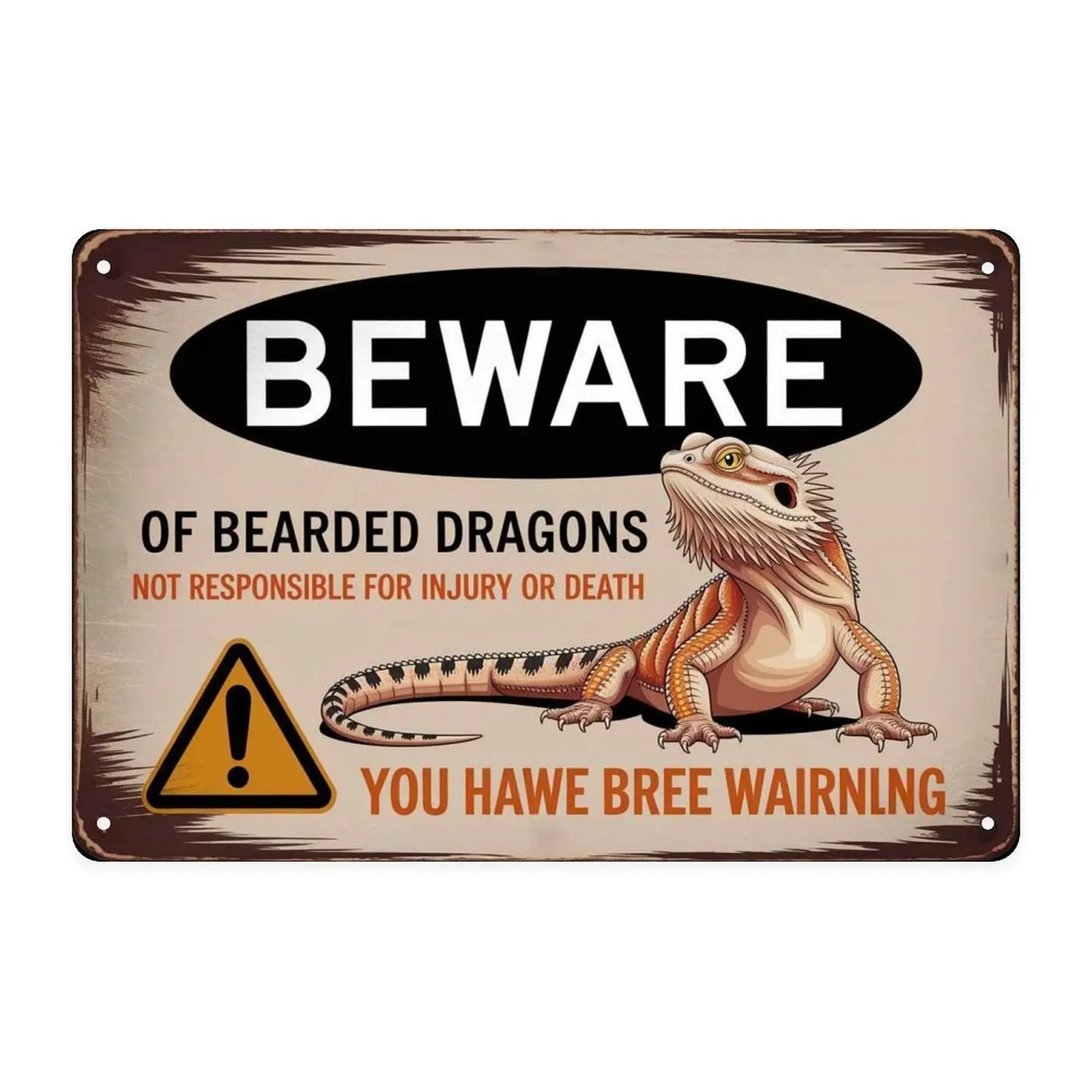 Bearded Dragon Warning Funny Tin Sign, Vintage Reptile Lizard Metal Sign Print Aesthetic Room Decoration for Home Bedroom Kitchen Bar Coffee Bathroom Indoor Outdoor Wall Decor, 8 X 12 IN