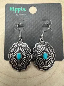 Oval Concho Earrings with Faux Turquoise