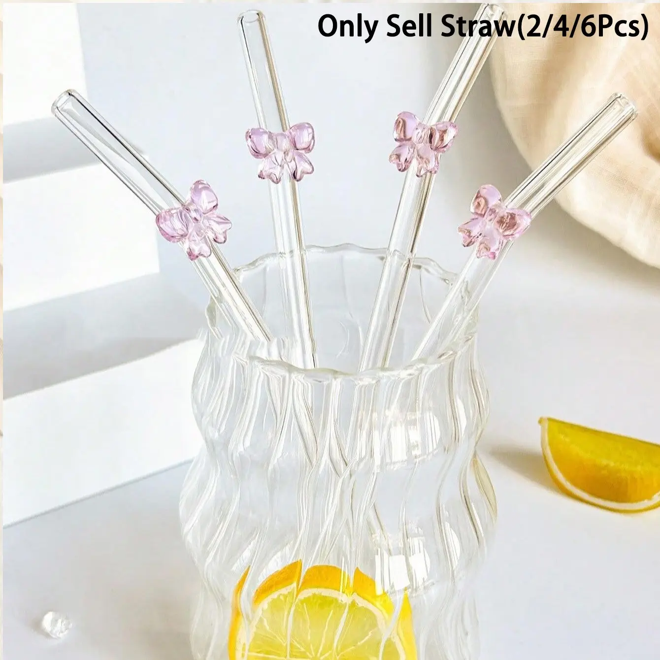 Cute Bow Glass Straws, Reusable Curved Drinking Straw Set with Cleaning Brush, Ideal for Smoothies, Milkshakes, Parties & Gifts, Glass Straw Drinkware, Drink Accessories