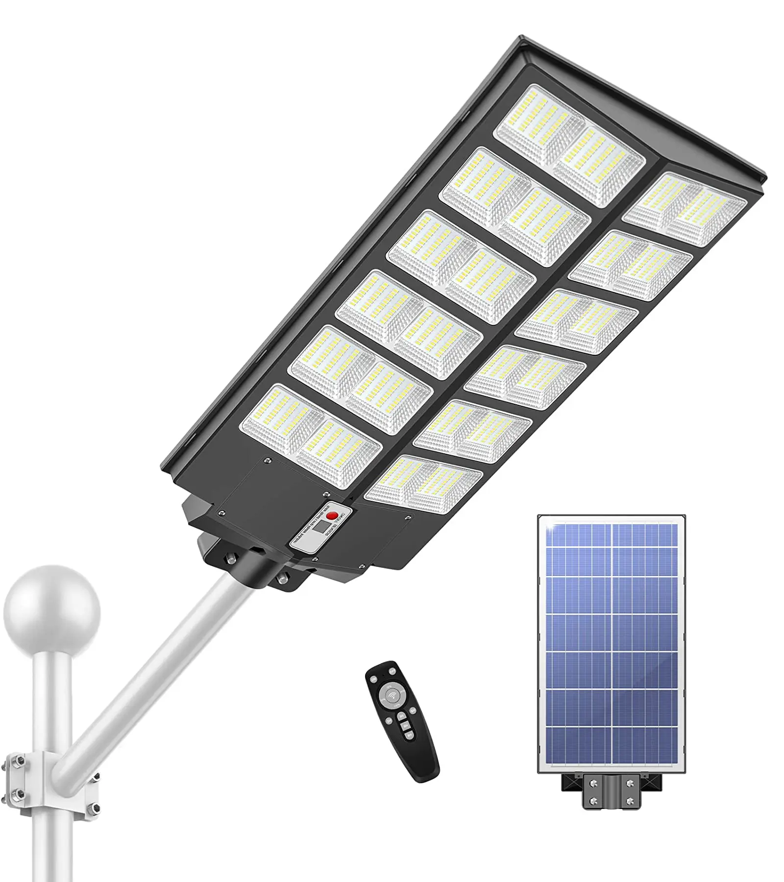 Outdoor Solar LED Street Light with Motion Sensor, IP65 Waterproof Dusk to Dawn Security Light, Remote Control for Garden, Garage, Farm, Patio, Parking Area