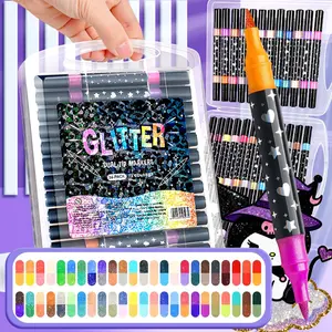 48/24/72/96 Colors Dual Brush Tip Glitter Art Markers Metallic Paint Marker Set Pens DIY Art Design Crafts Birthday Cards, Making Poster, Album Marker Calligraphy