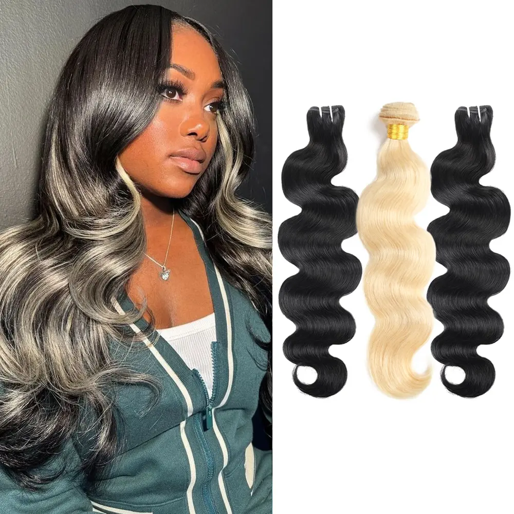 15A #1B/613 Blonde Peekaboo Human Hair Bundles Skunk Stripe Highlight Hair Bundles Premium 100% Virgin Human Hair - New Trends