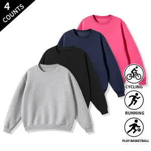 4-Pack Solid Color Crew Neck Sweatshirts, Long Sleeve Pullover Tops — Ideal for Cycling, Running, Basketball, and Casual Everyday Wear