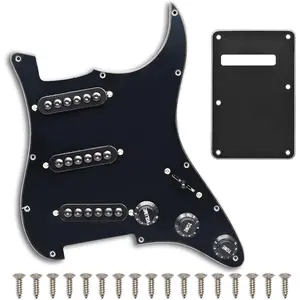 Prewired ST Pickguard SSS 3 Single Coil Pickups Adjustable Big Screws Loaded Electric Guitar Pickguard for Fender Strandard Straocaster Guitar Parts (Black)