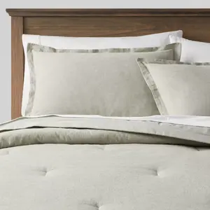 Full/Queen Cotton Linen Chambray Comforter & Sham Set Moss Green - Threshold