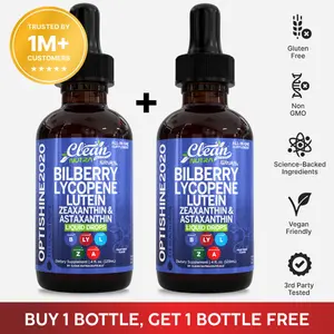 Clean Nutra BOGO | Bilberry, Lycopene, Lutein, Zeaxanthin & Astaxanthin Liquid Drops for Healthy Vision & Eye Support – OptiShine2020