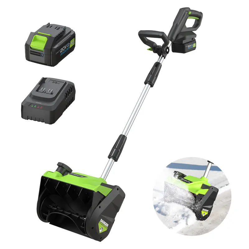 STEELITE Heavy Duty 21V Cordless Snow Shovel, 12-in Battery-Powered Clearing Tool with Directional Plate, 20-ft Throwing Distance, 4.0Ah Batteries, Quick Charger, 9.9 lbs Weight & Comfortable Handle Included