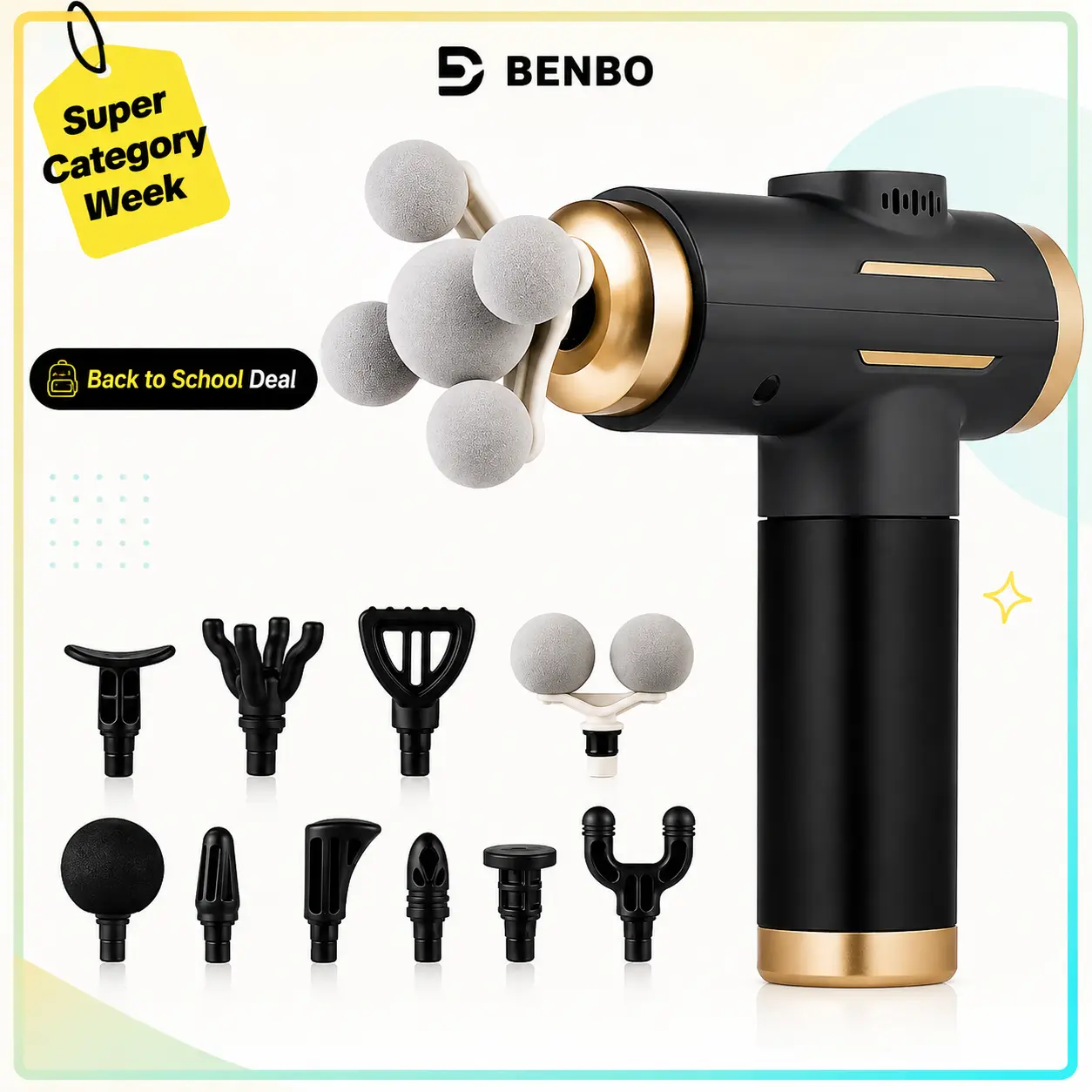BENBO Massage Gun Deep Tissue for Athletes, 5-Ball Percussion Massager with 11 Massage Heads, 99 Speed Levels, 12mm Amplitude, LED Display, Rechargeable Portable Muscle Massager with Carry Case #tiktokshopbacktoschool