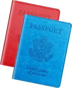 Sky Blue & Red Passport Holder Wallet Cover Case for Family Women Men, Cruise Essentials Travel  Haves Passport Book Protector