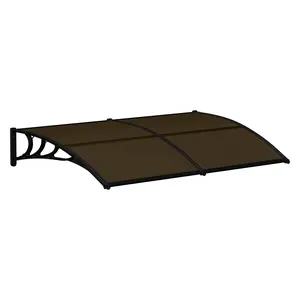 SUPERDEAL 40x80'' Canopy Window Awning Cover UV Rain Snow Protection Durable Polycarbonate Black Frame Brown Cover Shade for Door & Window