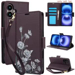 Flip Wallet with Card Holder PU Leather Phone Case for IPhone 17 16E 16 15 14 Plus 13 12 11 Pro Max  Wrist Strap Cover