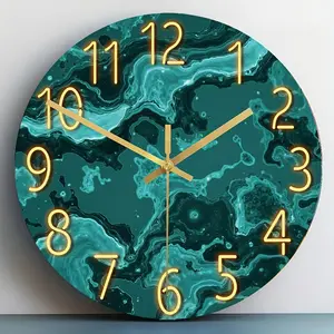 Acrylic wall clock, with a modern style marble-patterned print design, featuring gold decorations. Suitable for home decoration, office decoration. Applicable to living rooms, bedrooms, kitchens, and offices. Silent and without ticking sound.