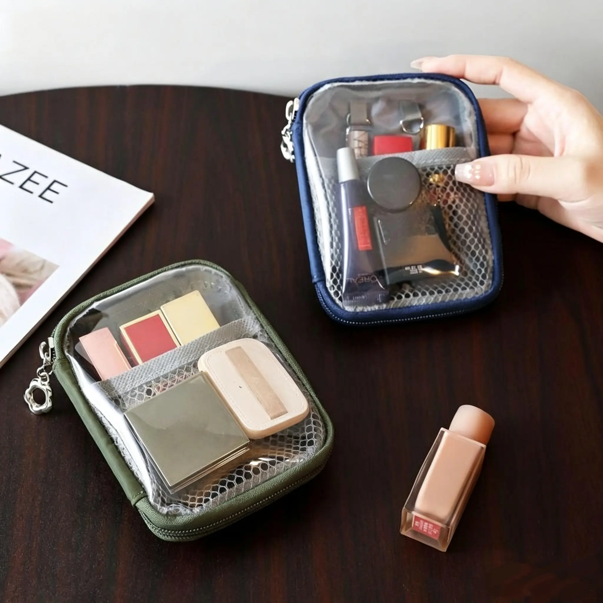 Mini Makeup Bag with Partitions & Zipper, Portable Cosmetic Organizer for Lipstick & Essentials, Ideal for Airplane Travel & Daily Use, Fashion Accessory for Adults, Women's Gifts, Gifts for Women, Womens Gifts