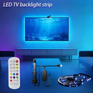 1PC Smart RGB LED TV Backlight Strip with Ar Sensor, 24-Key Remote, 3-5m Length, Screen Sync Ambient Light, Adjustable RGB Lighting, for 32-85 Inch Tvs, Game Room Atmosphere