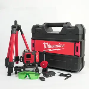 Milwaukee Self‑Leveling Laser Level Kit – 16 Lines, ±0.3mm/10m Accuracy, Dual Power (M12 REDLITHIUM or Corded), 18.5cm Height, Magnetic Fine‑Adjust – For Contractors & DIYers – Battery & Base Included self leveling 360