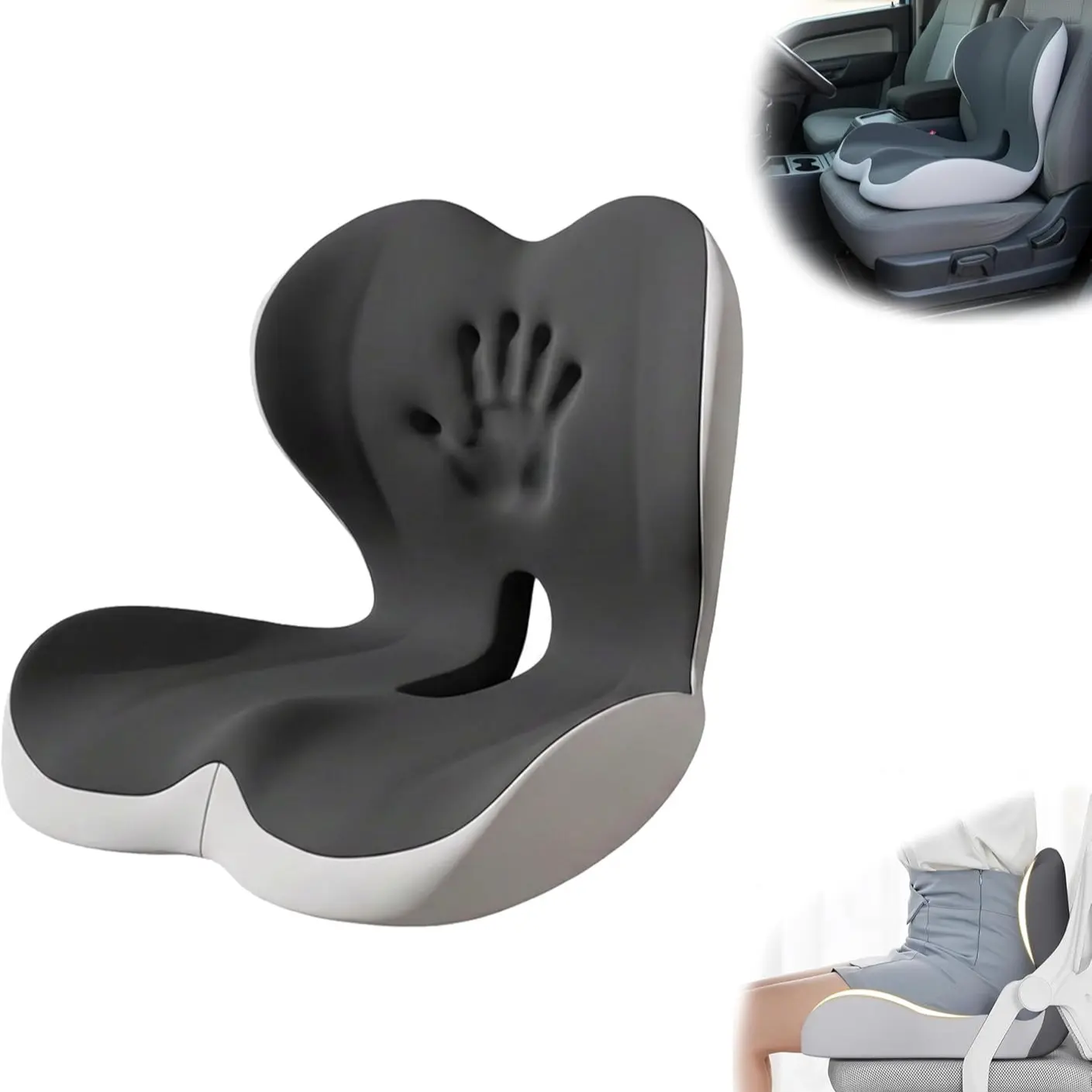 1 Pc Ergonomic Integrated Padded Seat Cushion with Back Support, Comfortable for Office, Car, Home, Learning & Leisure, Memory Foam Padding