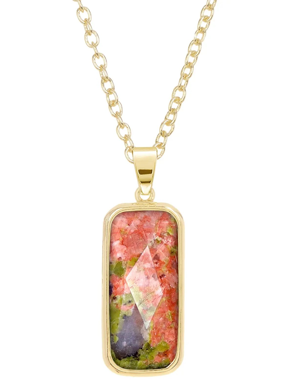 Unakite Rectangle Pendant Necklace, Natural Gemstone Jewelry For Women Gift, Unique Jewelry