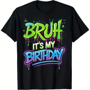 [Funny Birthday Gamer Tee] Funny Birthday Boy Teen Gamer Meme T-Shirt| Bruh It's My Birthday| Breathable, Comfortable, Casual Crew Neck Short Sleeve Tee| Best Gift for Boys & Girls| Streetwear Fashion Summer Top