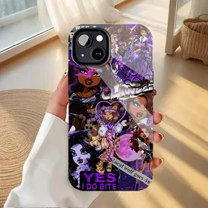 Monster High Vintage Anime Purple Aesthetic Smartphone Case, Heavy-Duty Dual-Layer PBT+TPU Protective Cellphone Accessory for iPhone 16/15/14/13/12/11 Pro Max/Plus Handheld Devices