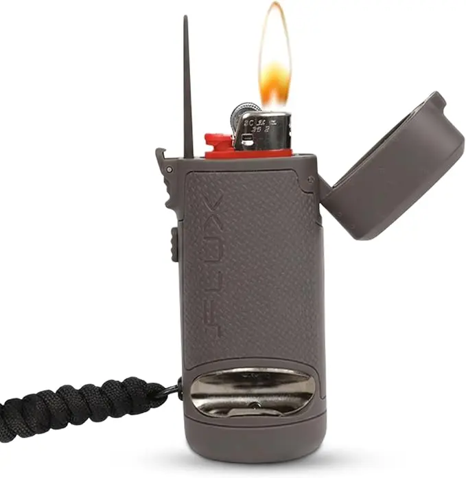 Fuego Bic Lighter Case Multi Tool - All Inclusive Tool for Camping and Hiking, AirTag, Lanyord, KeyChain, Belt Loop, Stylish Lighter Cover, Ideal for Home or Everyday Carry, Iconic Design, Bottle Opener, Vintage Floral Stamped Lighter Sleeve