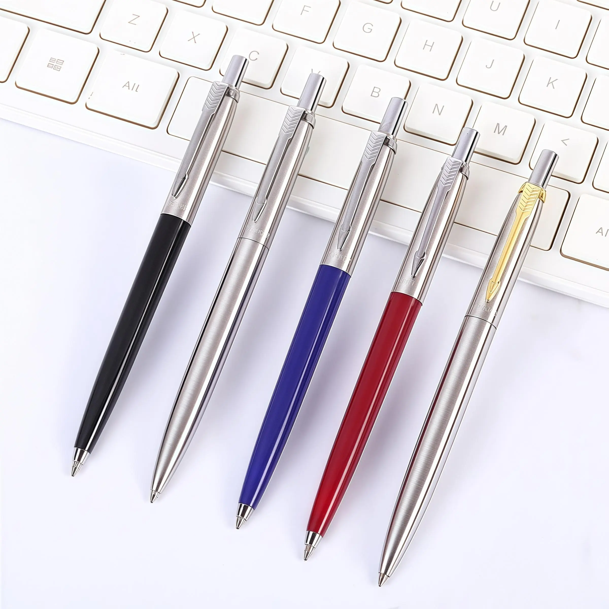 5-Piece Classic Design Metal Ballpoint Pens Set, Luxurious Portable Rotating Writing Tools, Elegant Office Stationery Set, Ballpen Set, Ballpoint Pen Kit, Inspirational Metal Pens, Aesthetic Pens, Elegant Student Pen