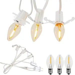 LED Accessory Cord with 3 LED Night Light Bulbs, White Cord with On/Off Switch Plugs - C7 led Bulb Warm White with Spare Fuse for Holiday Decoration and Craft Village House Decoration 1 Pack