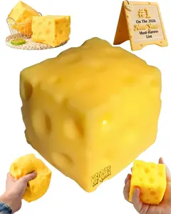Jumbo Cheese Squishy Big Giant Large Cube Block Slow Rising Squeeze Toy squeezable Stress Relief Rebounding Sensory Fidget for Kids Adults Yellow Soft Rebound Novelty Gift Cute Party Favors (2.4in)