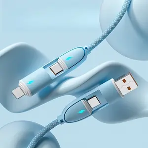 Nylon Braided Four-In-One USB Fast Charging Cable, Compatible with Apple, Samsung, Xiaomi, Huawei, Tablets, USB Type C Interface