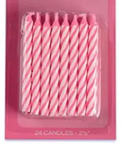2.5" Pink Color Striped Birthday Candle, 1 pack of 24 candles