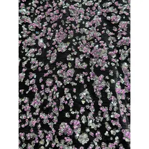 Lilac-Silver Beaded Sequin Lace