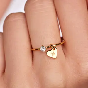 Women's Customized Initial Letter Ring, Adjustable Band with Artificial Gemstones, Personalized Jewelry Gift for Christmas