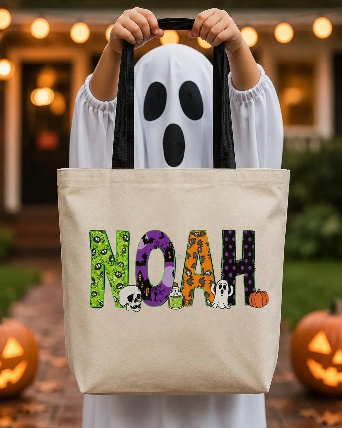 Personalized Halloween Trick or Treat Bag | Custom Name Kids Tote | Candy Sack