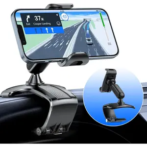 Dashboard Phone Clip Holder, 360? Rotating Dash Steering Wheel Cell Phone Clamp Mount Stand Compatible with 4-7 Inch Smartphones (Black)