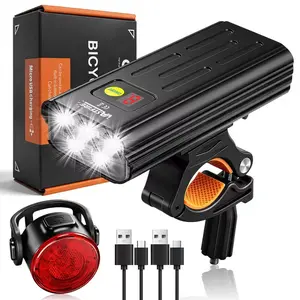 VASTFIRE Bicycle Headlamp & Rear Light Set, 1600LM USB Rechargeable 5200mAh IPX5 Waterproof LED Bike Lights for Night Riding & Emergency Use, Ideal Festival Gift