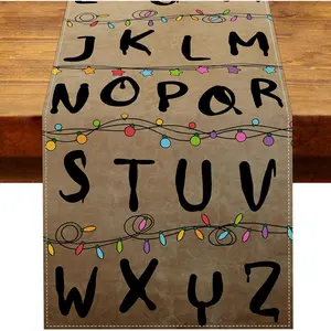 Stranger Alphabet Table Runner Rustic Halloween Spooky Birthday Party Decorations Horror Home Kitchen Dining Room Island Decor (13" X 72")
