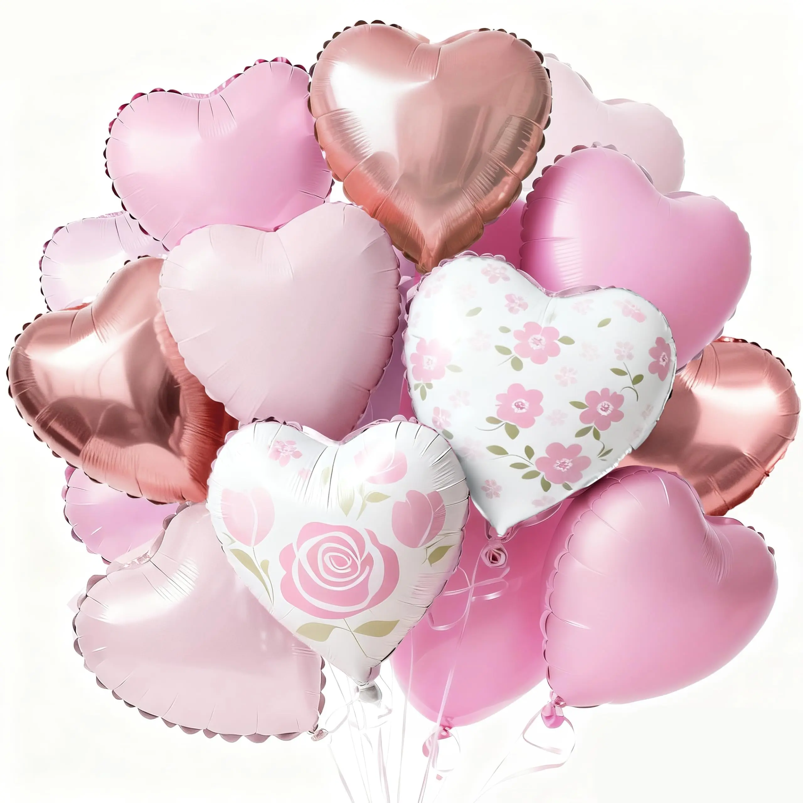 PartyWoo Mother's Day Balloons 15pcs 18 Inch Pink Rosegold Foil Heart Balloons for Romantic Valentine's Day Galentine's Wedding Anniversary Engagement Bridal Shower Proposal Mother's Day Party Decorations