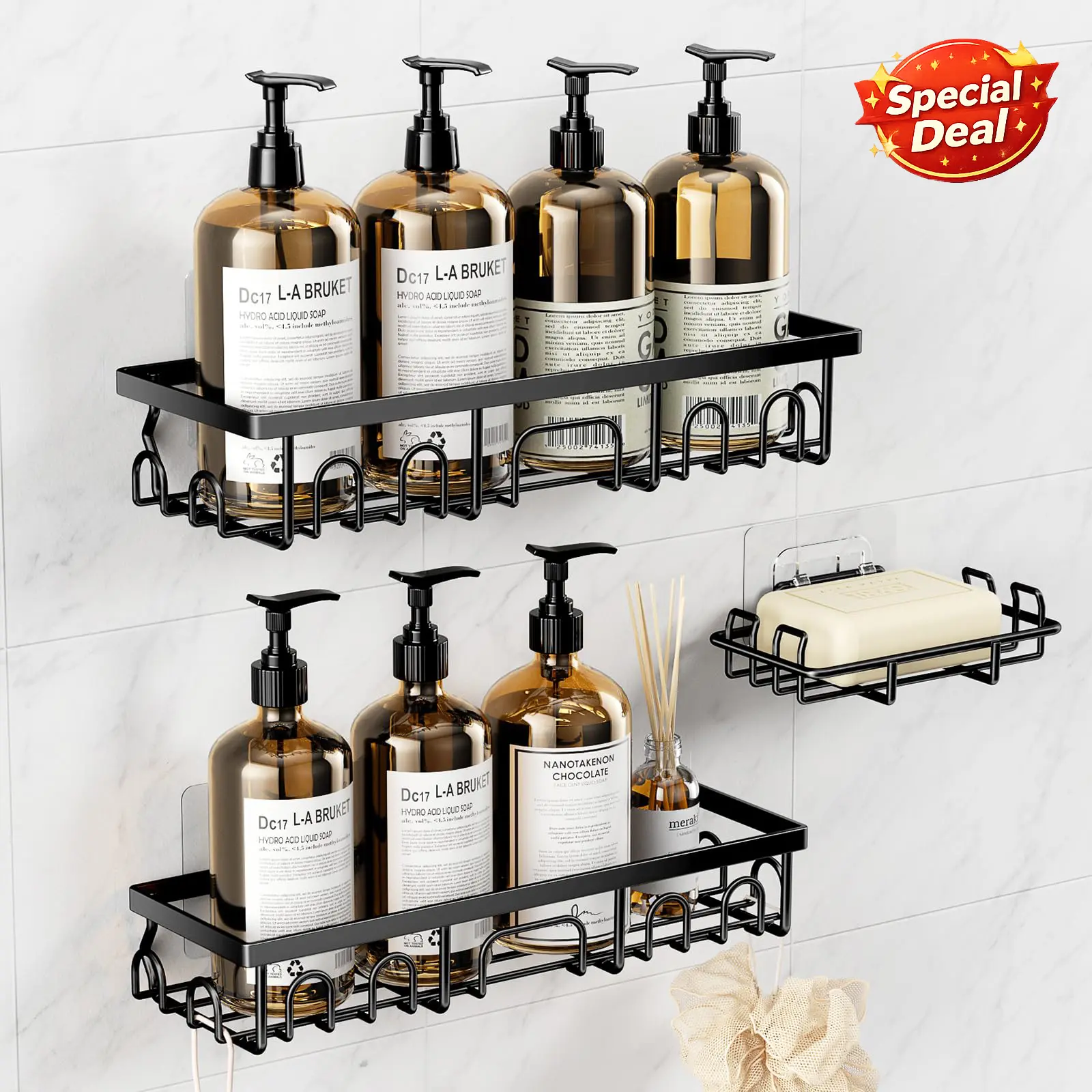 Benazcap Shower Caddy Set 3 Pack Anti-Rust Stainless Steel Wall Organizer with Soap Holder No Drill Installation for Bathroom Kitchen Home Storage Practical & Durable