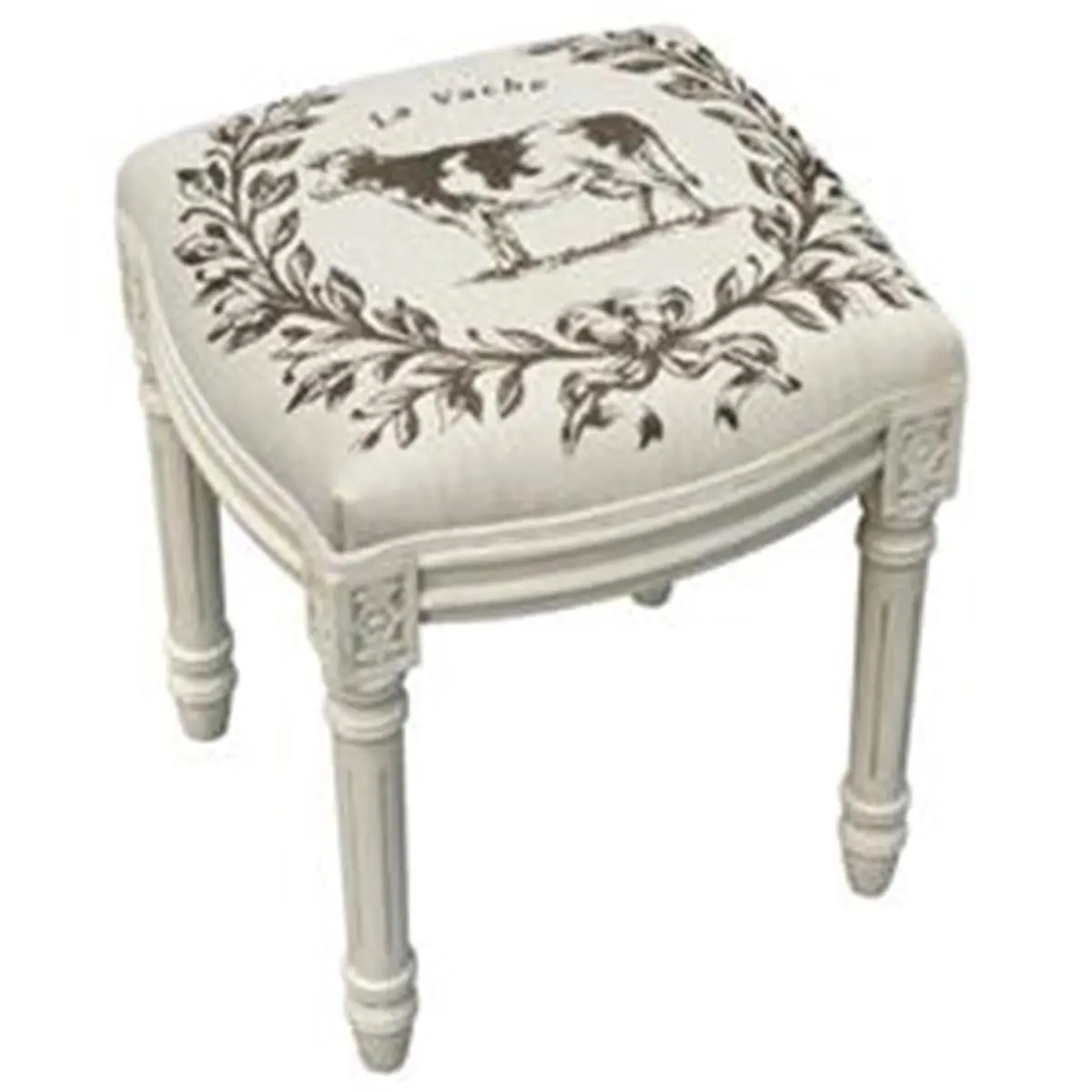 123 Creations WFS040XXGY Linen Cow Upholstered Wooden Vanity Stool with Upholstered Seat, Antique White, Assembly Required