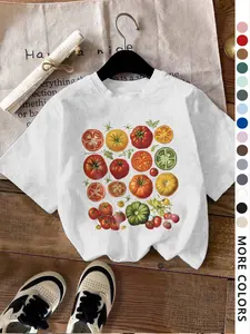 Women's Vintage Tomato Print Round Neck Tee, Casual Loose Short Sleeve Crew Neck T-Shirt for Daily Wear, Ladies Clothes for All Seasons, Top, Summer
