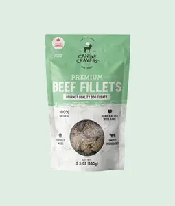 Canine Cravers Single Ingredient Air Dried Dog Treats – Premium Beef Fillets 5.3 oz Bag