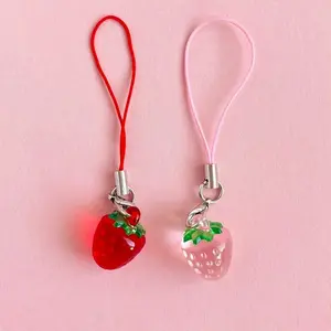 2 Pcs Cute Strawberry Phone Charms - Two Durable Acrylic Pendants in and, Fun and Practical Accessories for Bags and Keys, Cell Phone Charm, Phone Decoration