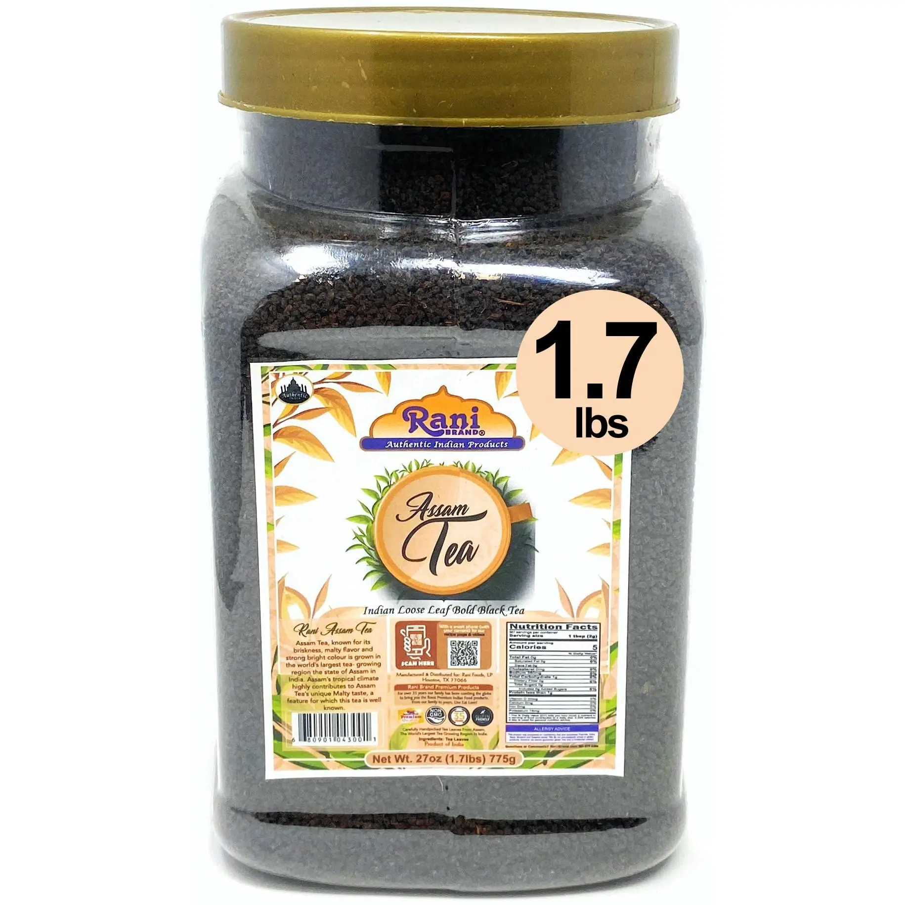 Rani Assam Tea (Loose Leaf Bold Black Tea) 27oz (1.7lbs) 775g PET Jar ~ All Natural | Vegan | Gluten Friendly | Salt & Sugar Free | NON-GMO | No Color