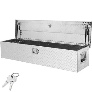 VEVOR Heavy Duty Aluminum Truck Bed Tool Box,  Diamond Plate Tool Box with Side Handle and Lock Keys, Storage Tool Box Chest Box Organizer for Pickup, Truck Bed, RV, Trailer, 48"x15"x15", Silver