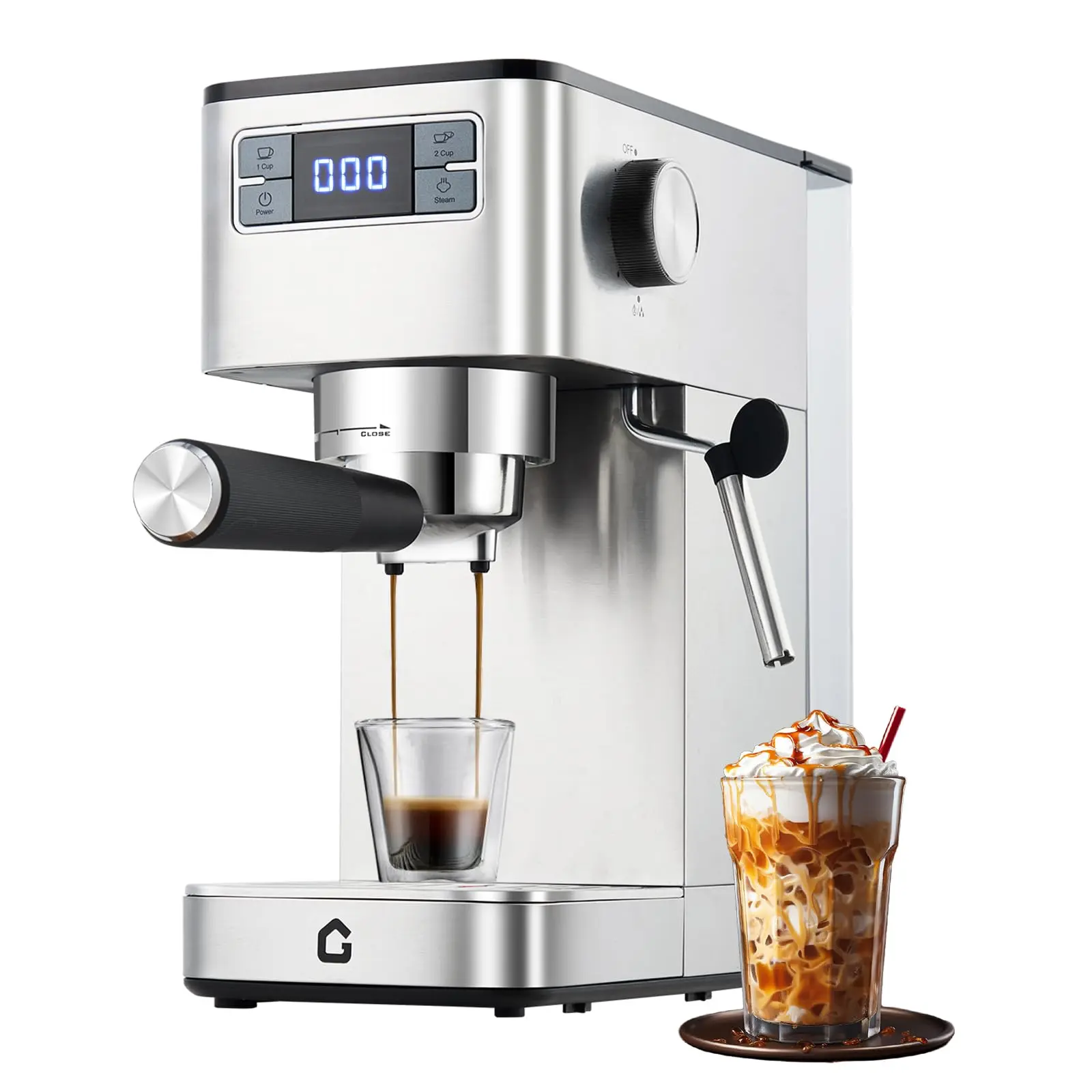 20 Bar Professional Espresso Machine with Steam Milk Frother, 1350W Professional Coffee Maker, 34oz Removable Tank, Precision Gauge, Compact Stainless Steel Brewer for Home & Office